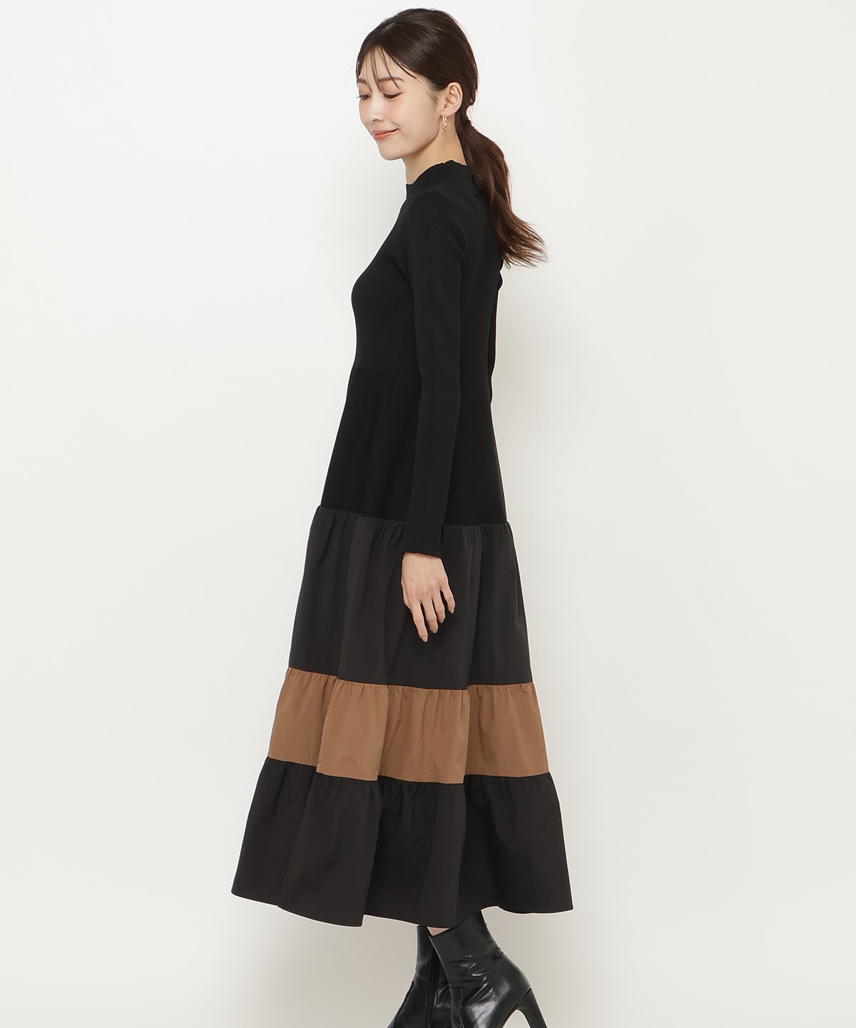 布帛ティアードドッキングワンピース