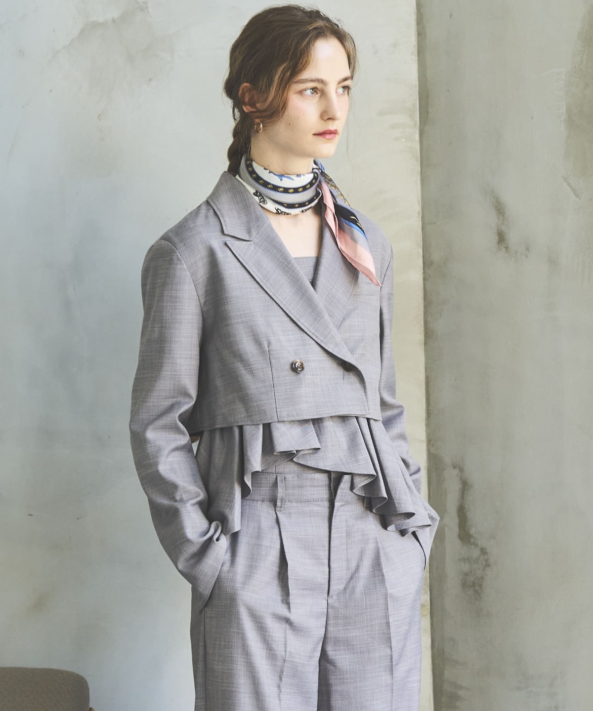 シャンブレーバックリボンショートジャケット