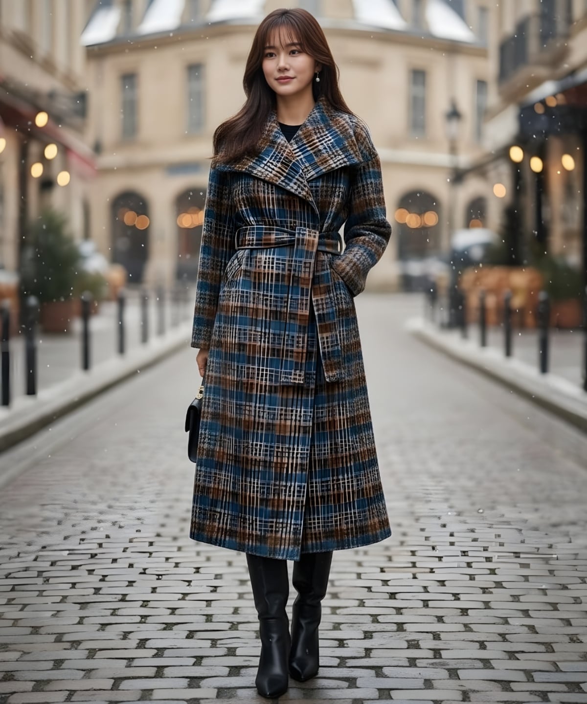 アルパカシャギーチェックロングコート