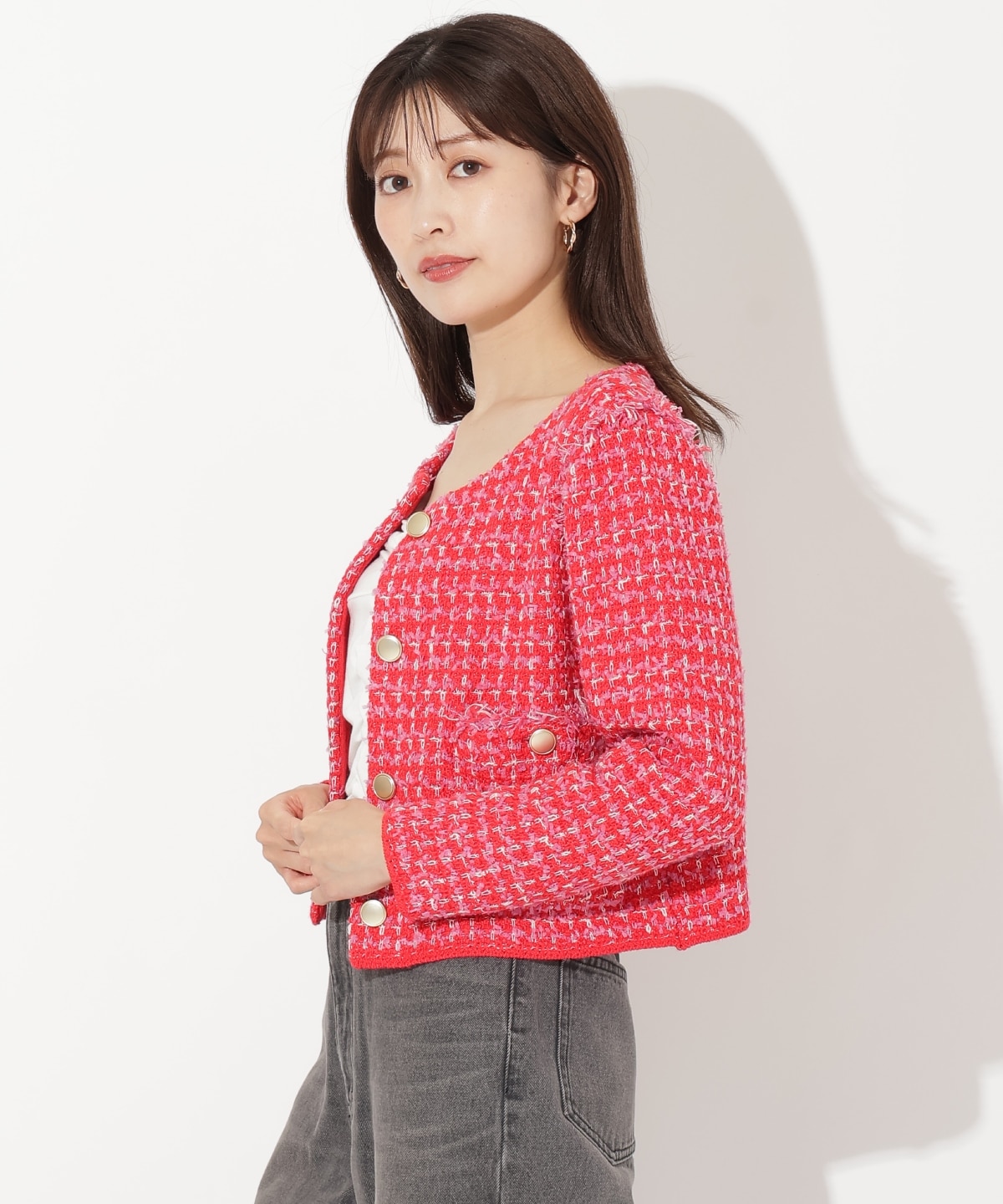 フリンジニットツイードカーディガン