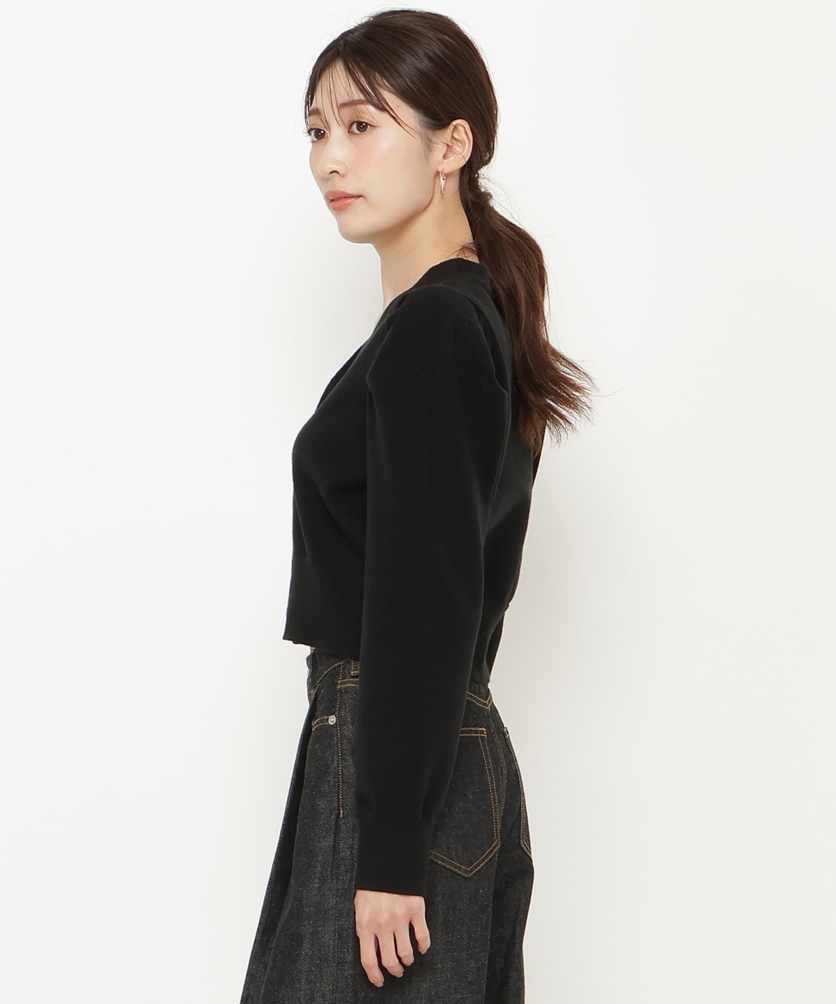 袖ギャザーVネックカーデプルオーバー