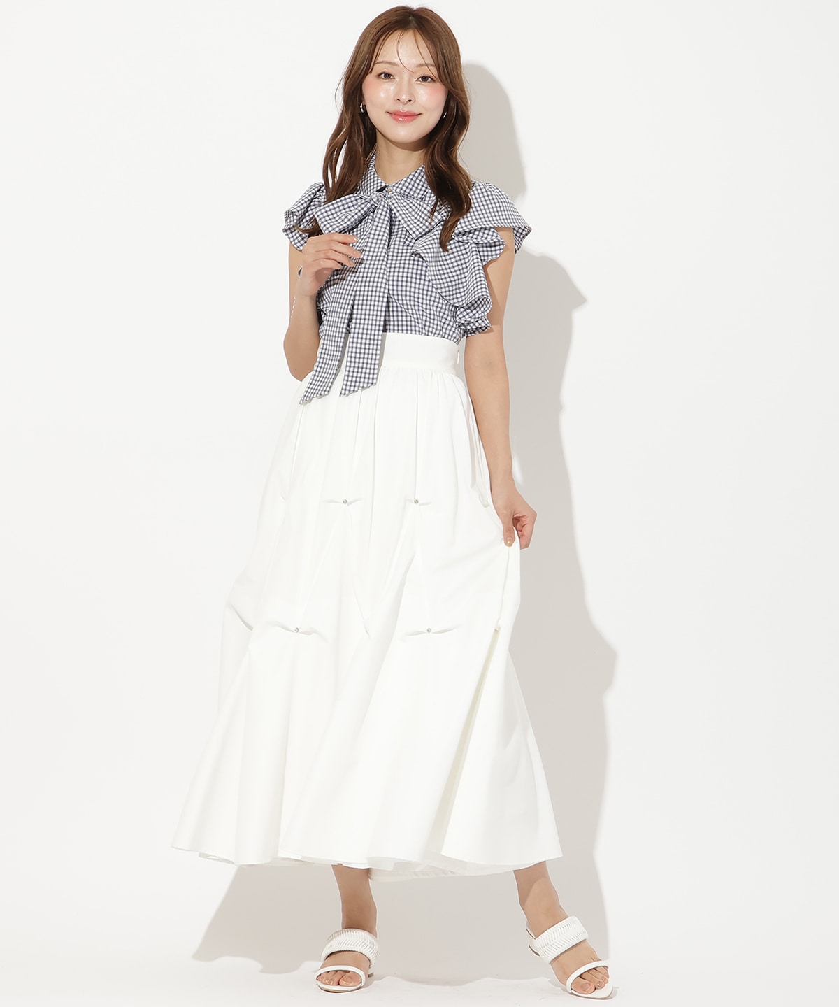 ギンガムサッカーフリルブラウス