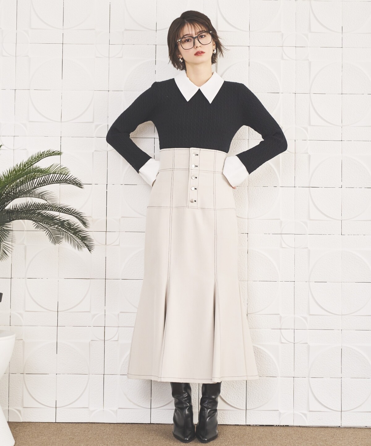 ハイウエストコルセットステッチスカート