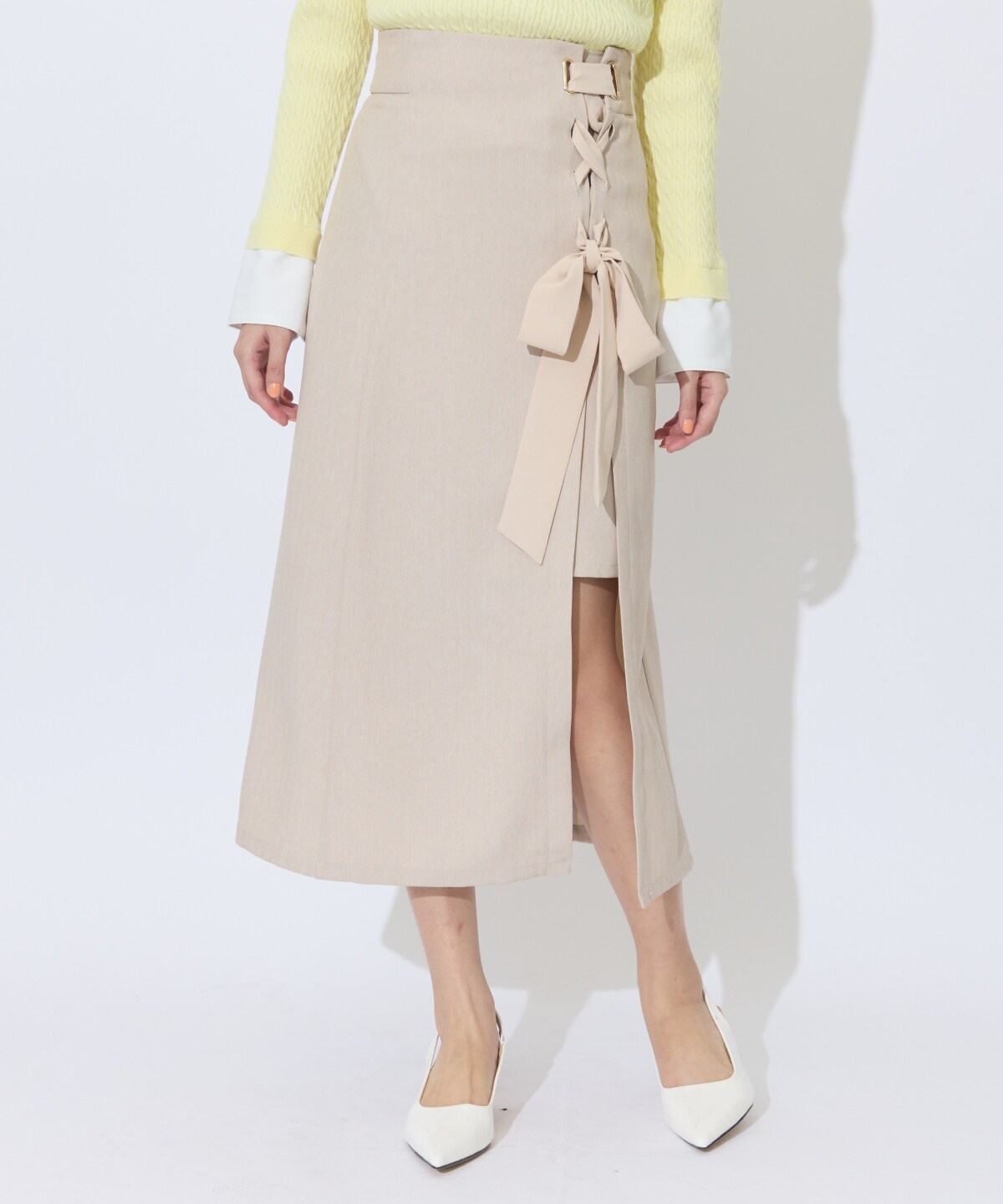 サイドレースアップリボンスリットスカート