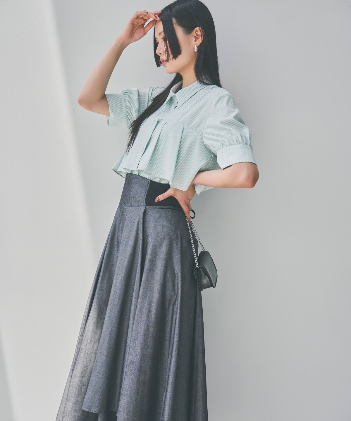 サイドリブシャンブレーデニムスカート