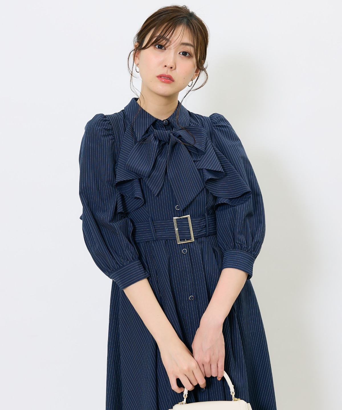 ストライプフリルケープワンピース