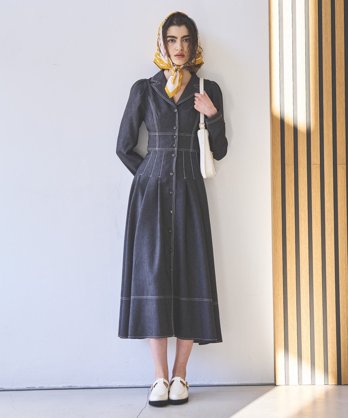 デニムライク前ボタンワンピース
