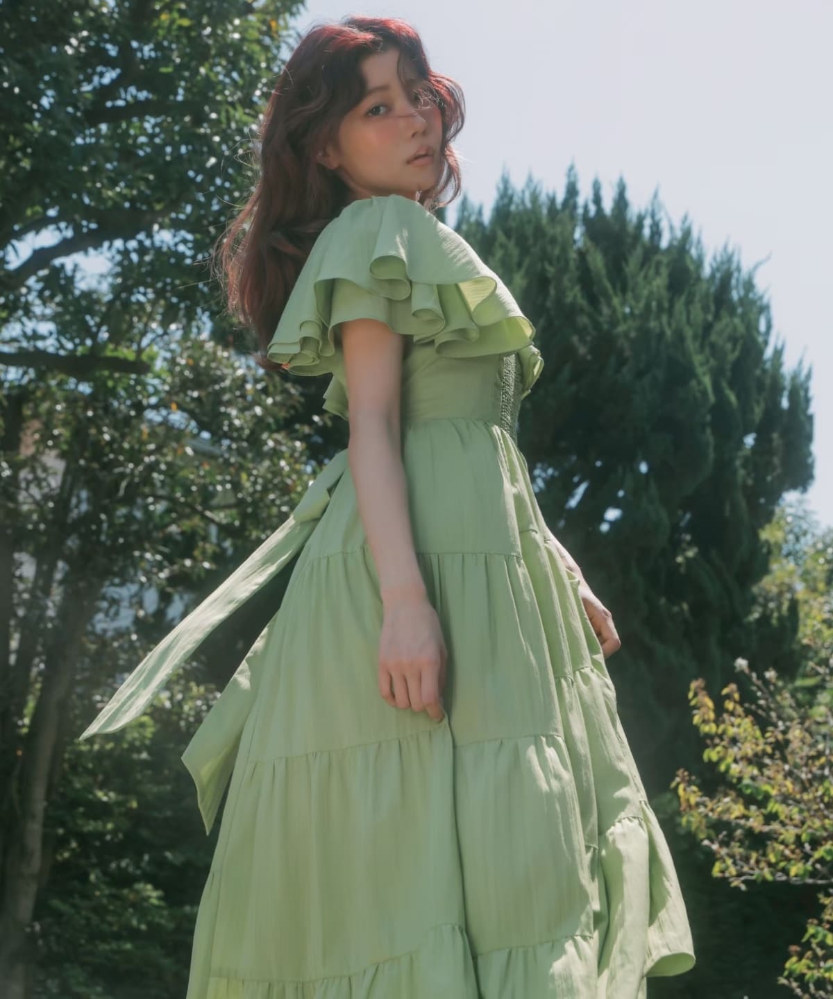 ギャザーVネックティアードワンピース