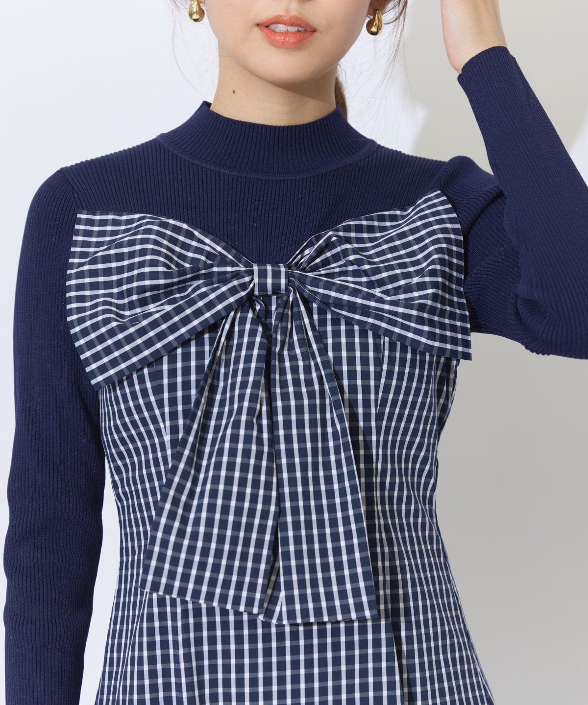 ギンガムチェック柄ドッキングワンピース