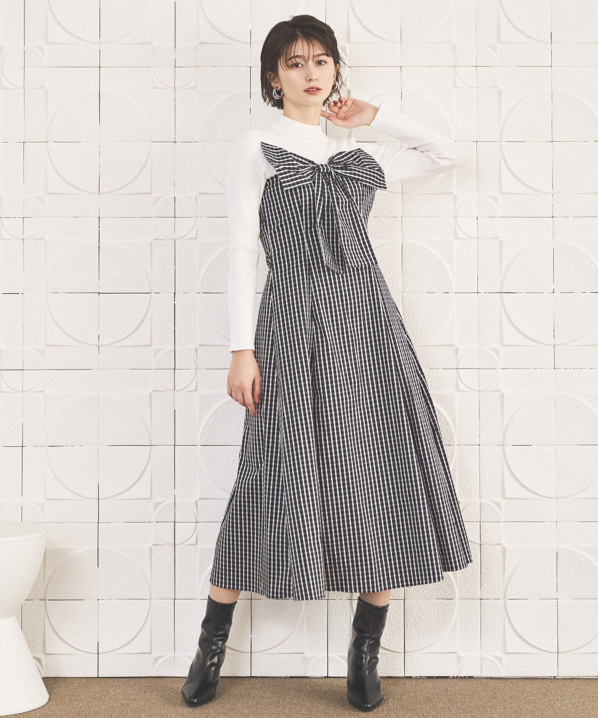 ギンガムチェック柄ドッキングワンピース