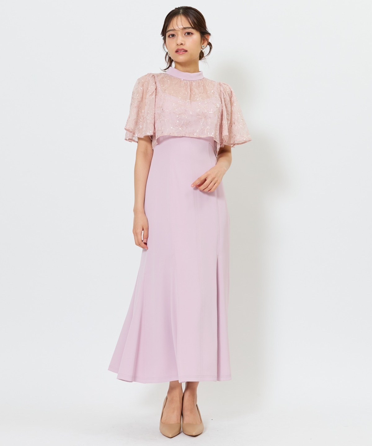 スパンコールケープマーメイドドレス