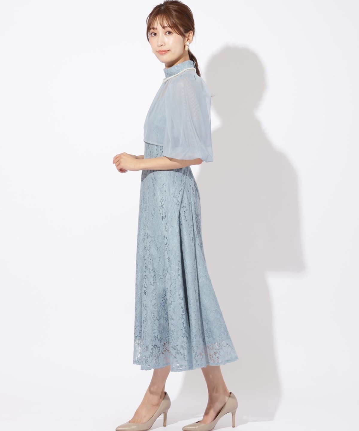 チュールブラウスレイヤーレースドレス