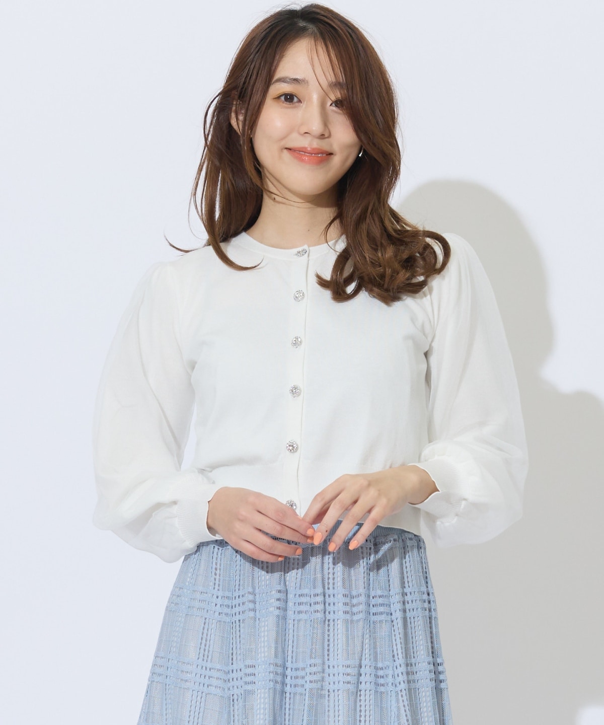 シアースリーブビジューカーディガン