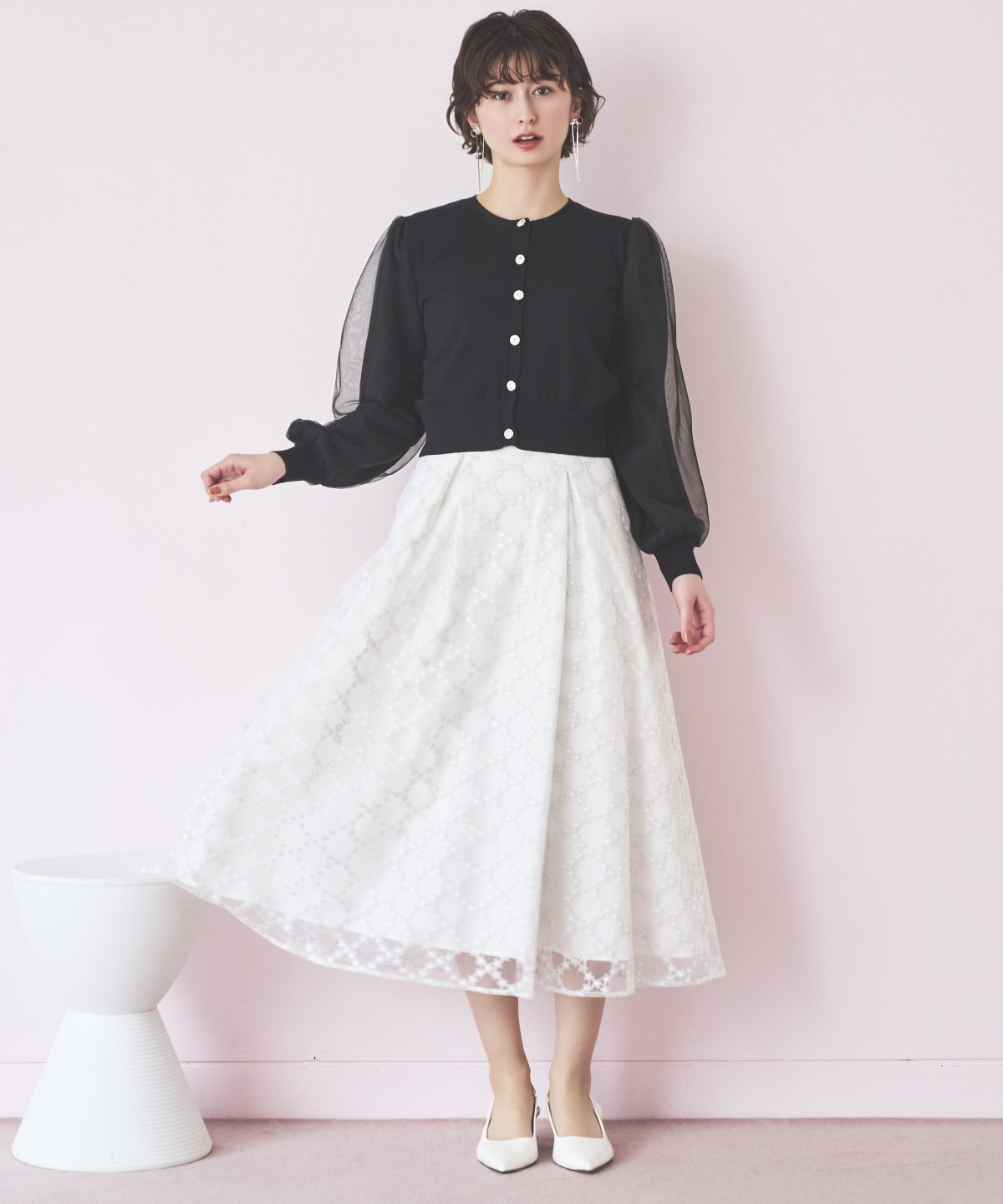 シアースリーブビジューカーディガン