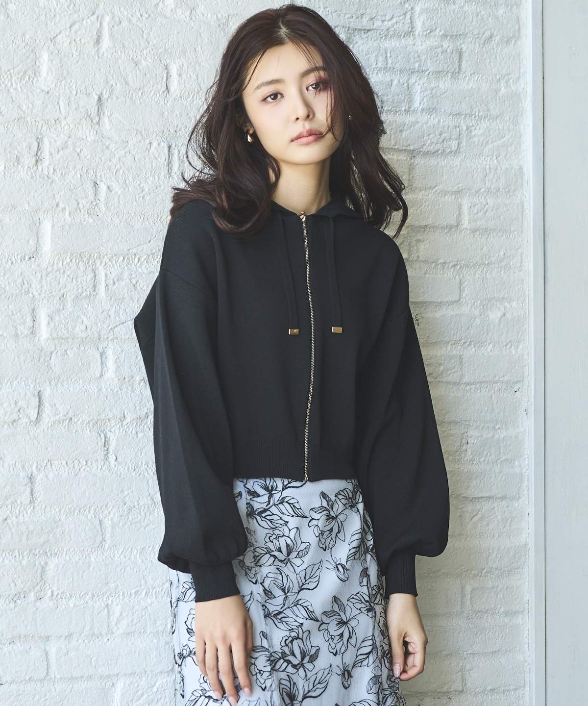 クロップドニットフーディー