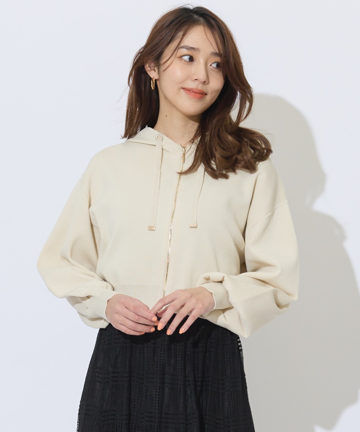 クロップドニットフーディー