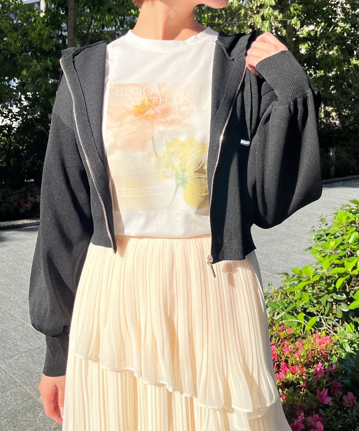 クロップドニットフーディー