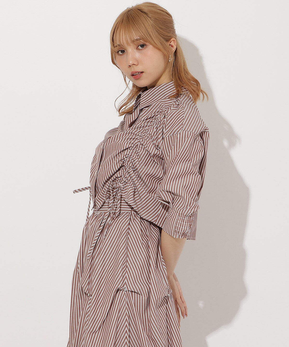 ストライプシャーリングブラウス