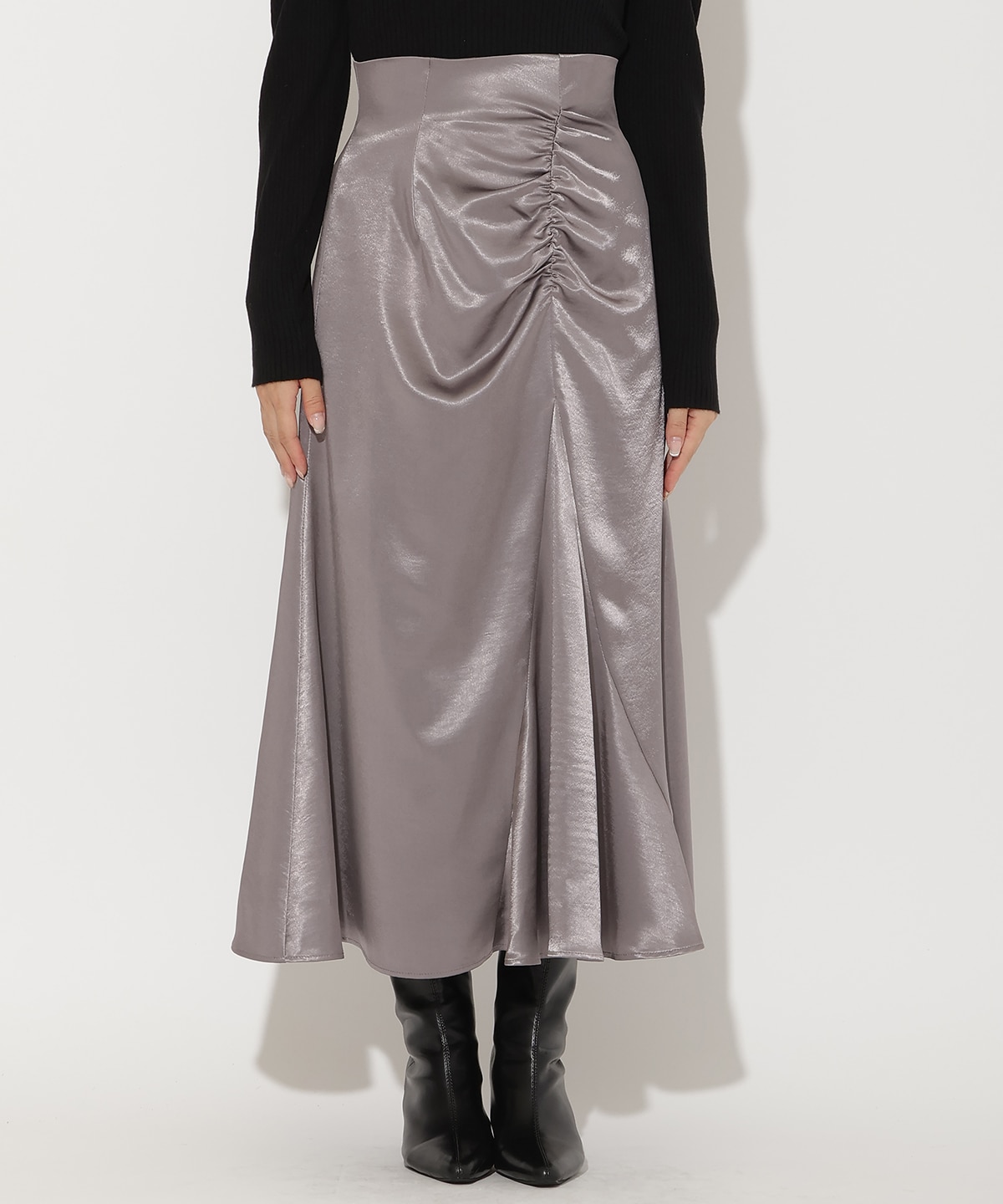 ワンサイドシャーリングサテンスカート