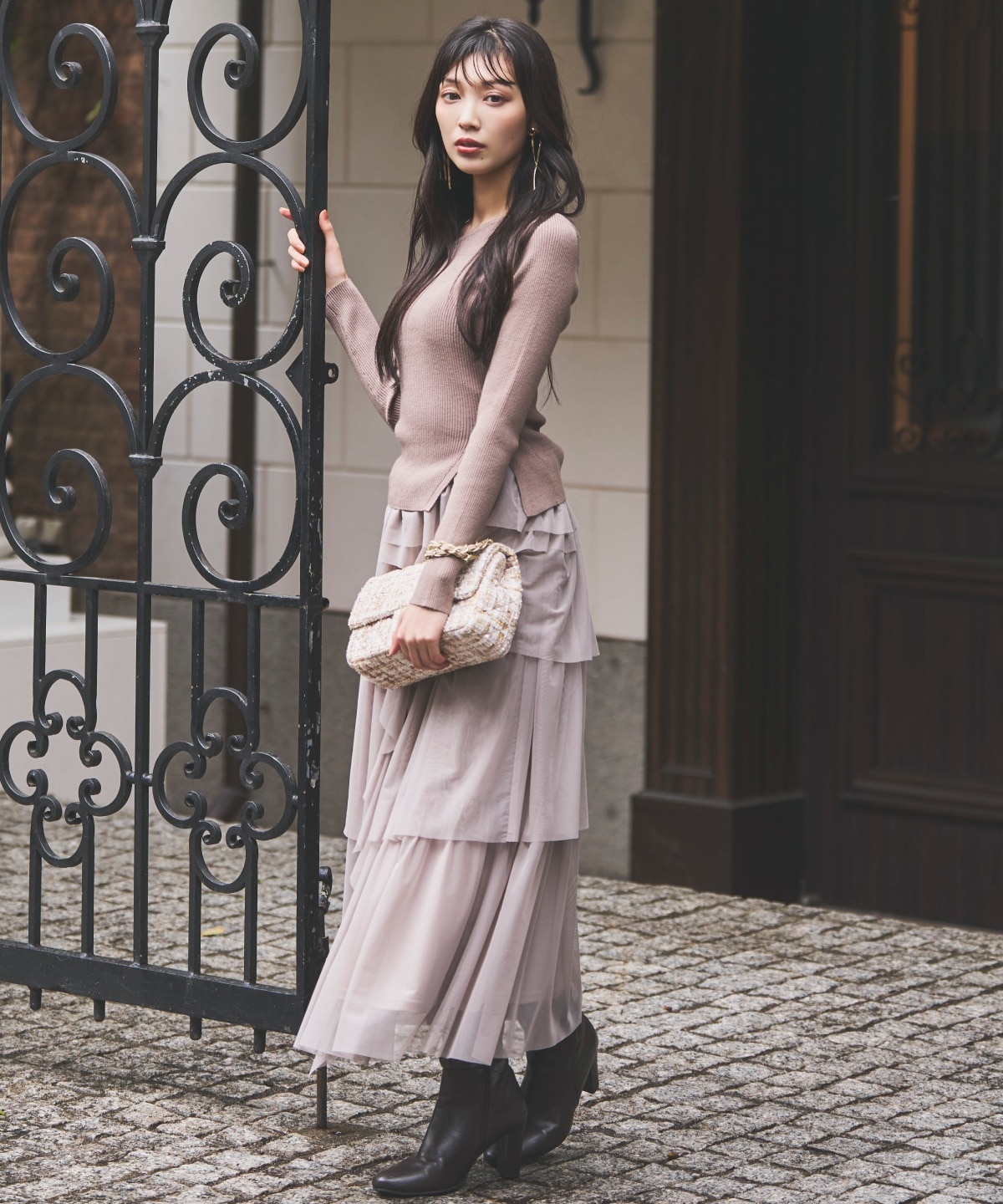 チュールティアードスカート