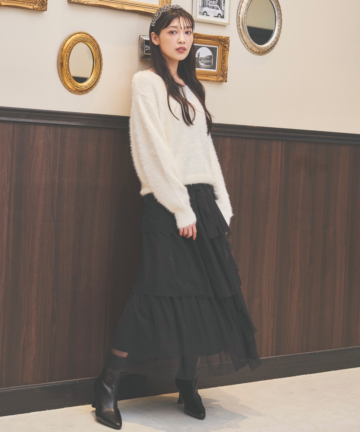 チュールティアードスカート