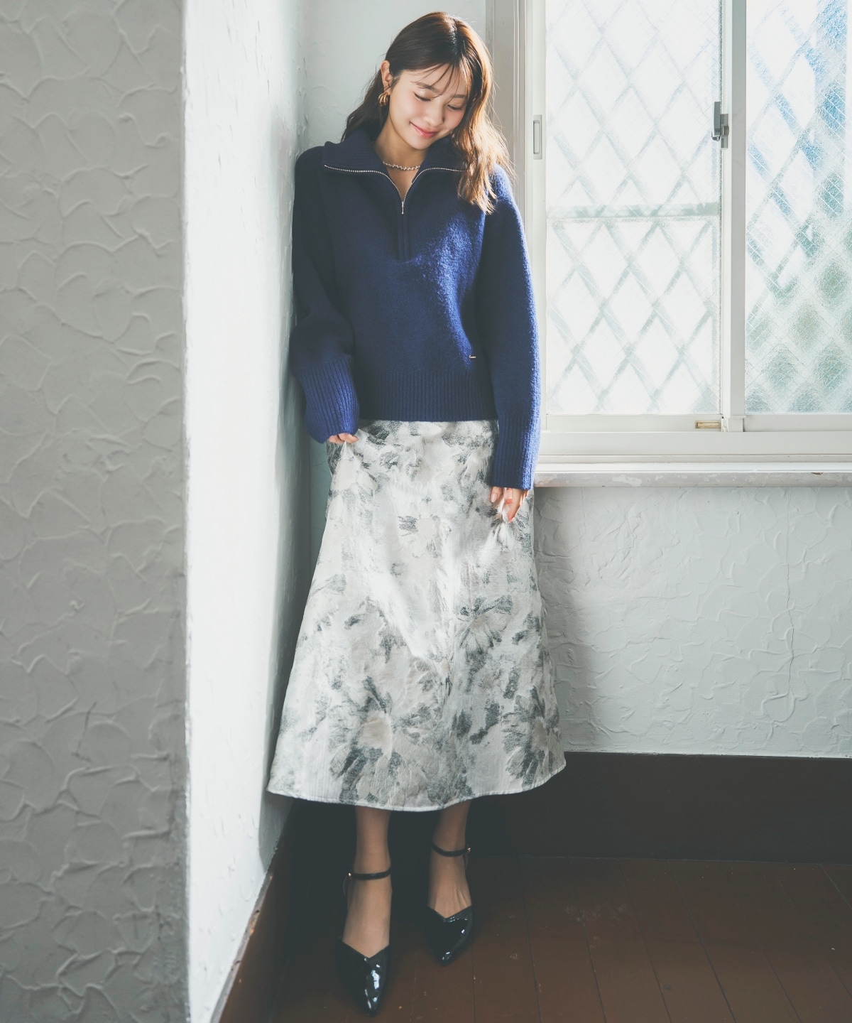 フラワージャガードフレアスカート