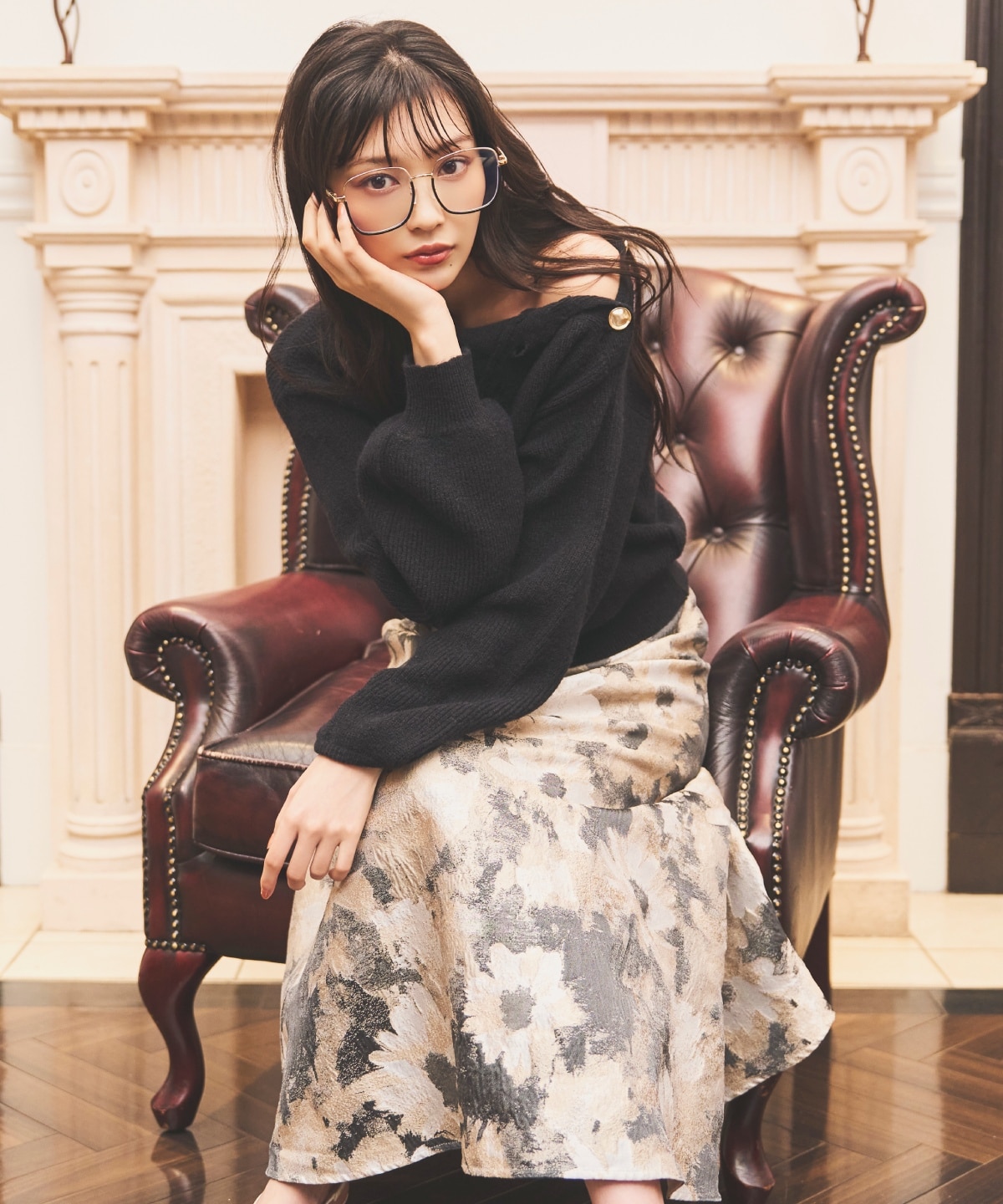 フラワージャガードフレアスカート