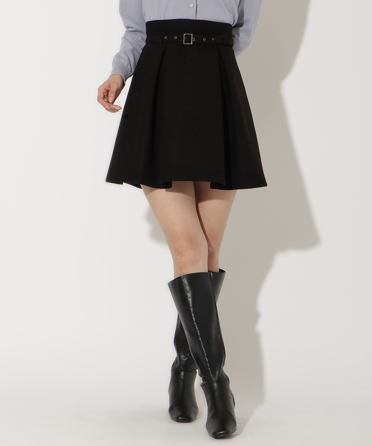 ベルト付きボックスミニスカート