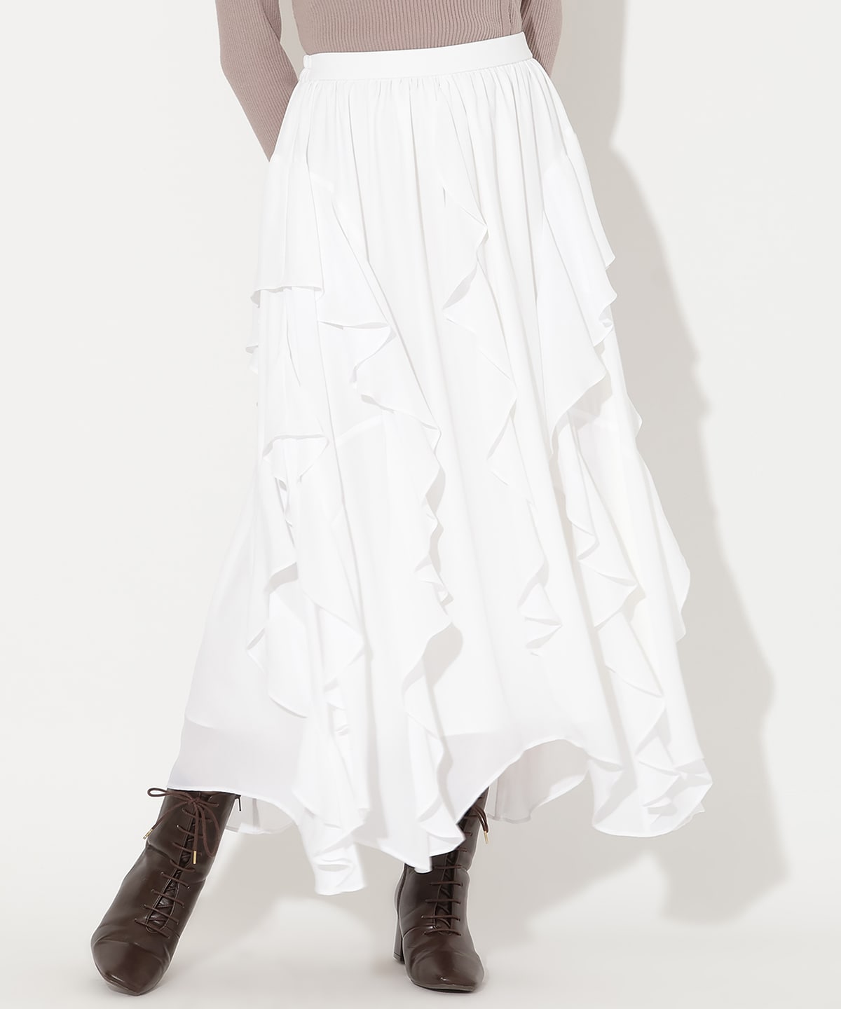 ラッフル切替フレアスカート