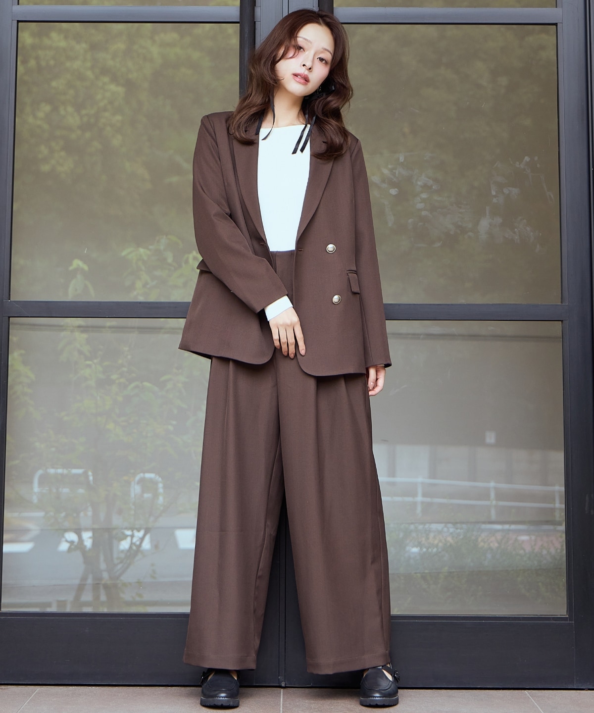 ウエストリブワイドパンツ