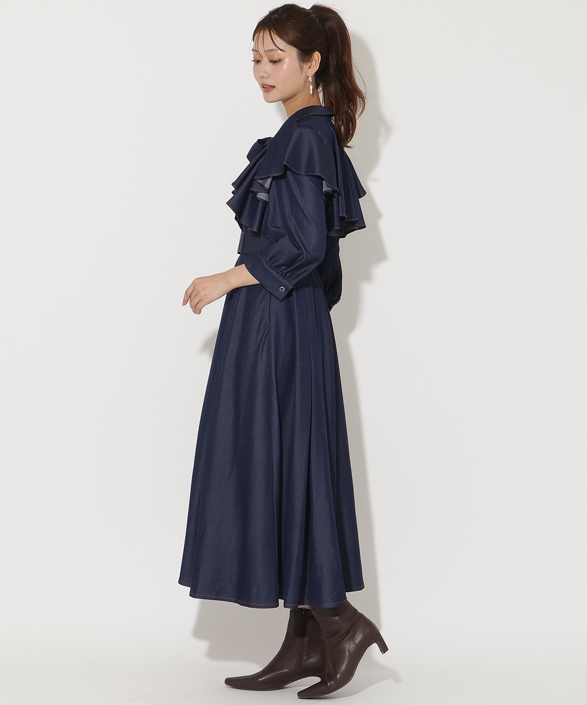 フリルケープ7分袖ワンピース