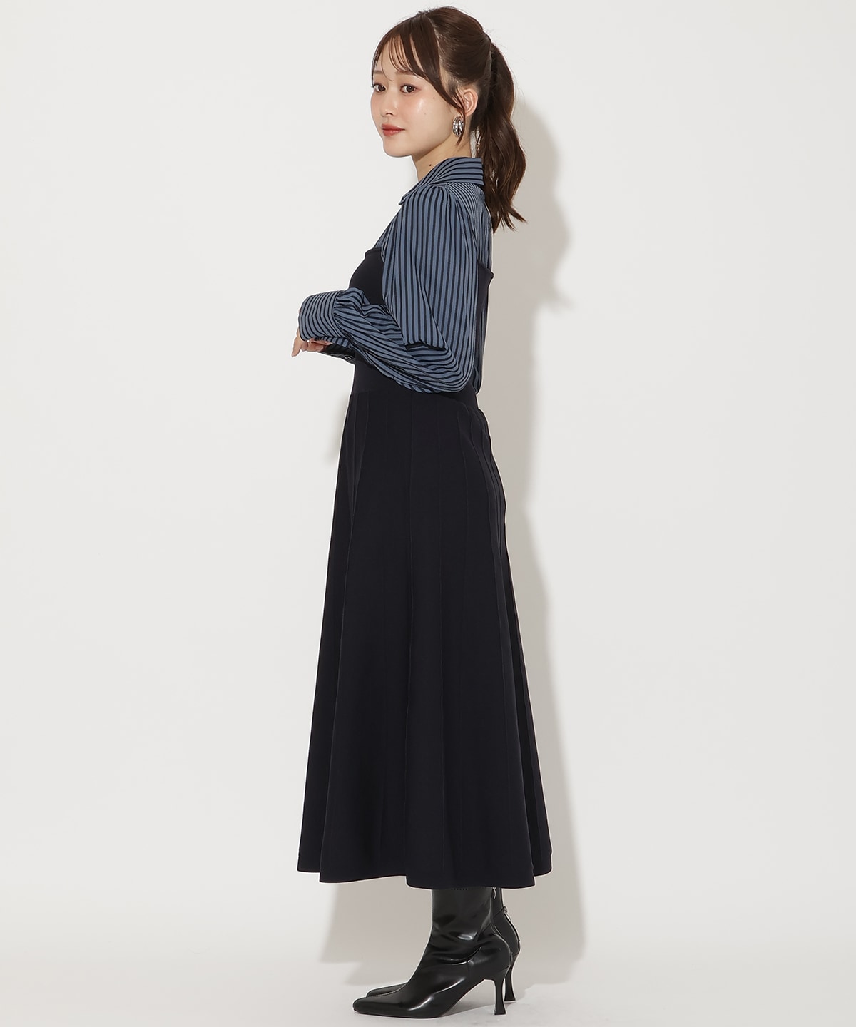 ニットビスチェ風スキッパーワンピース