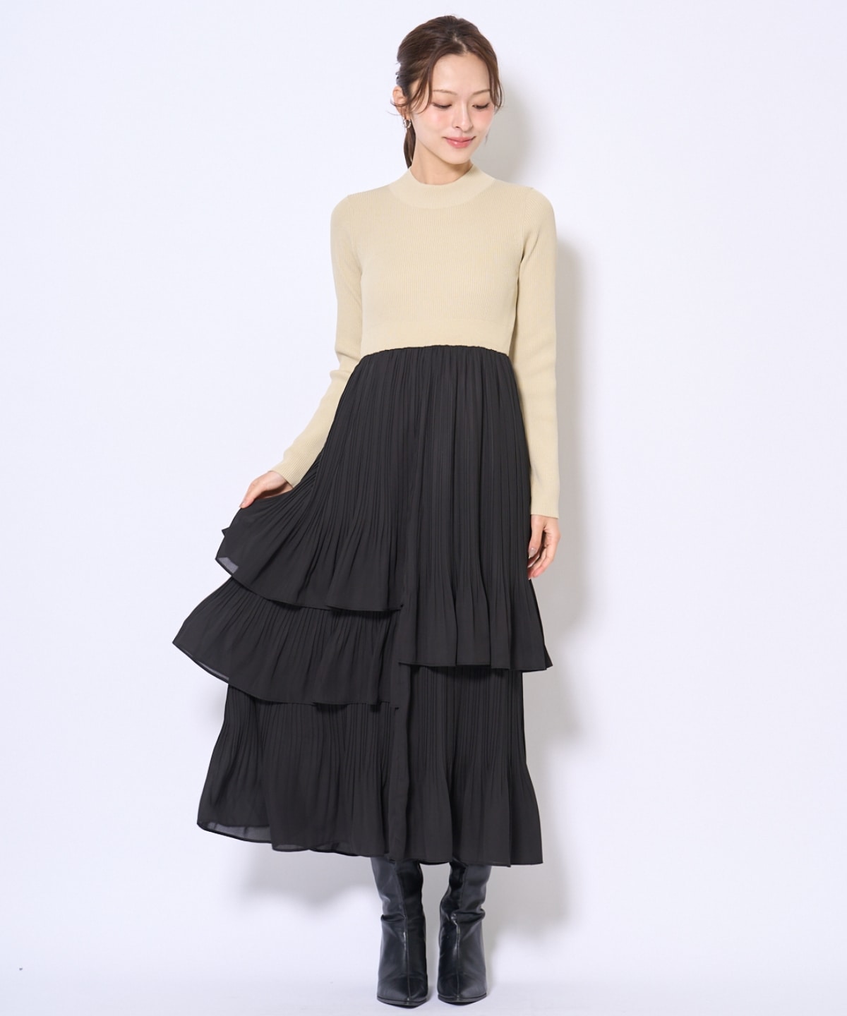 消しプリーツドッキングワンピース