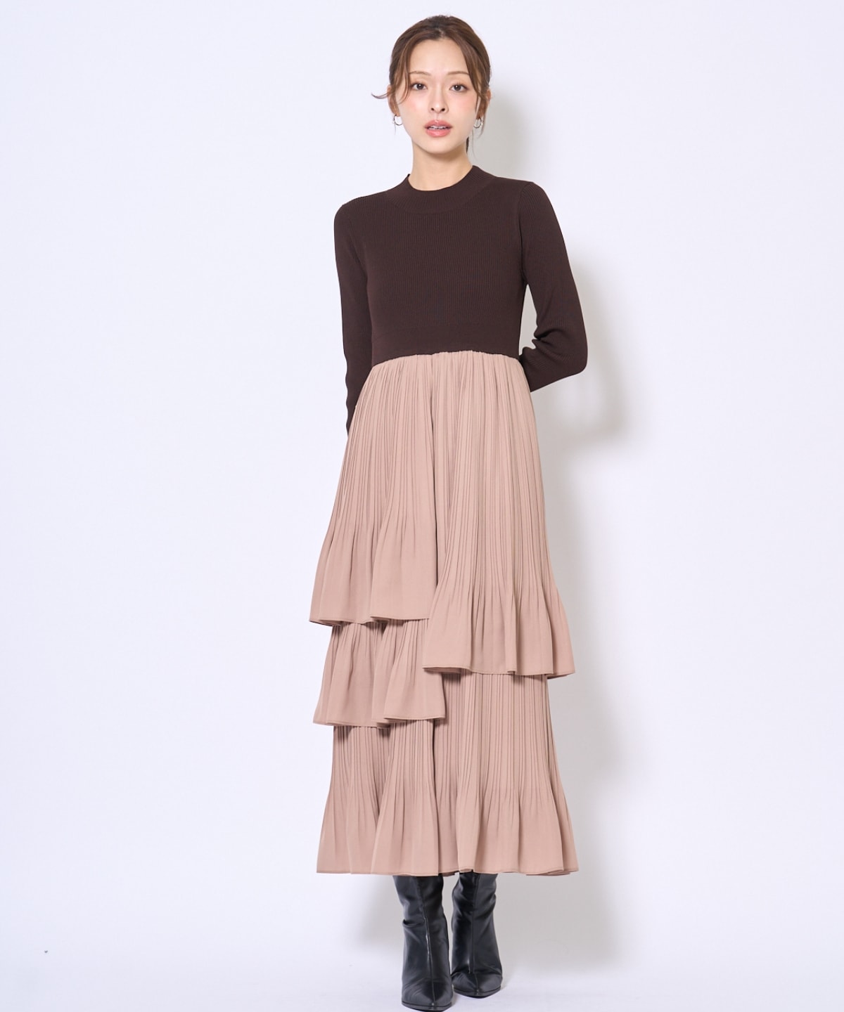 消しプリーツドッキングワンピース