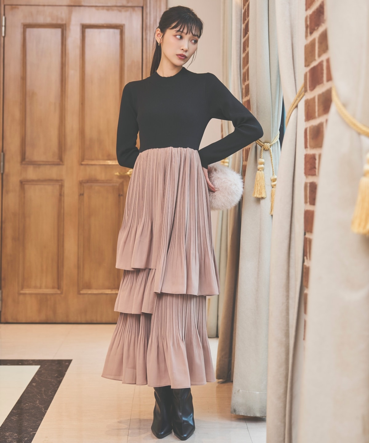 消しプリーツドッキングワンピース