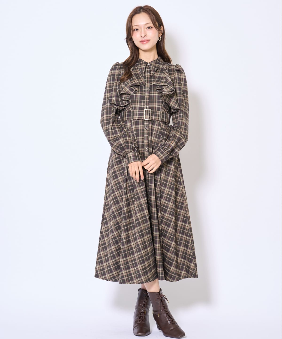 フリルケープシャツワンピース