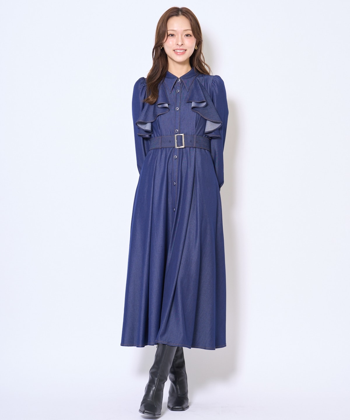 フリルケープシャツワンピース