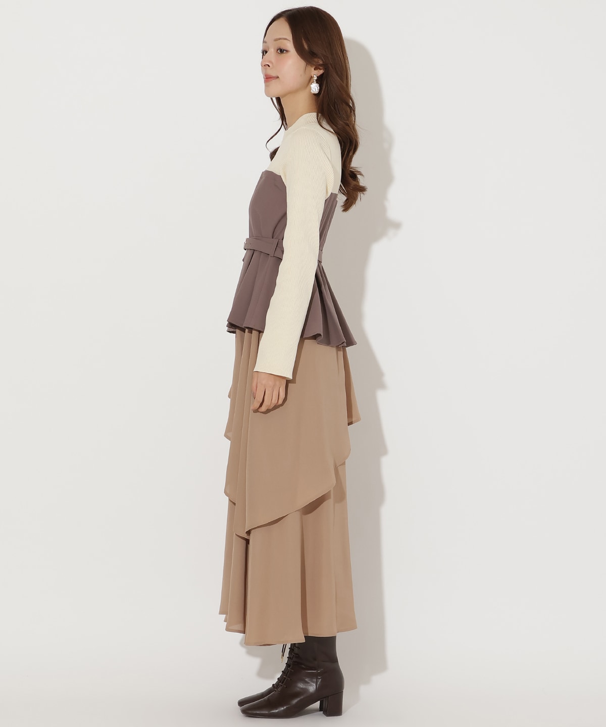 ニット切替アシンメトリーワンピース