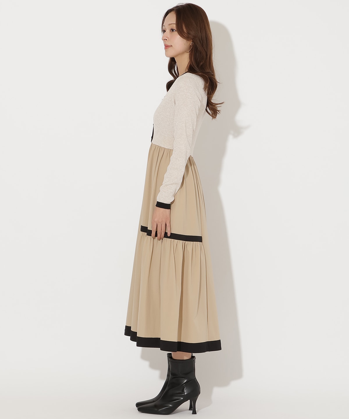 ラメ入り配色ドッキングワンピース