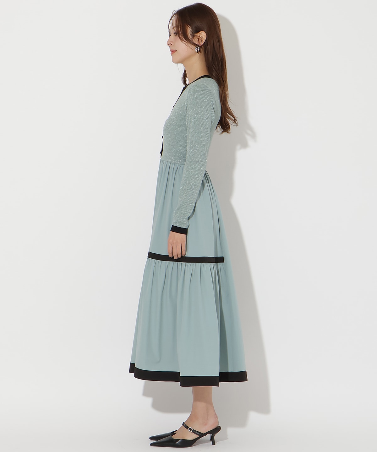 【先行予約受付中】ラメ入り配色ドッキングワンピース