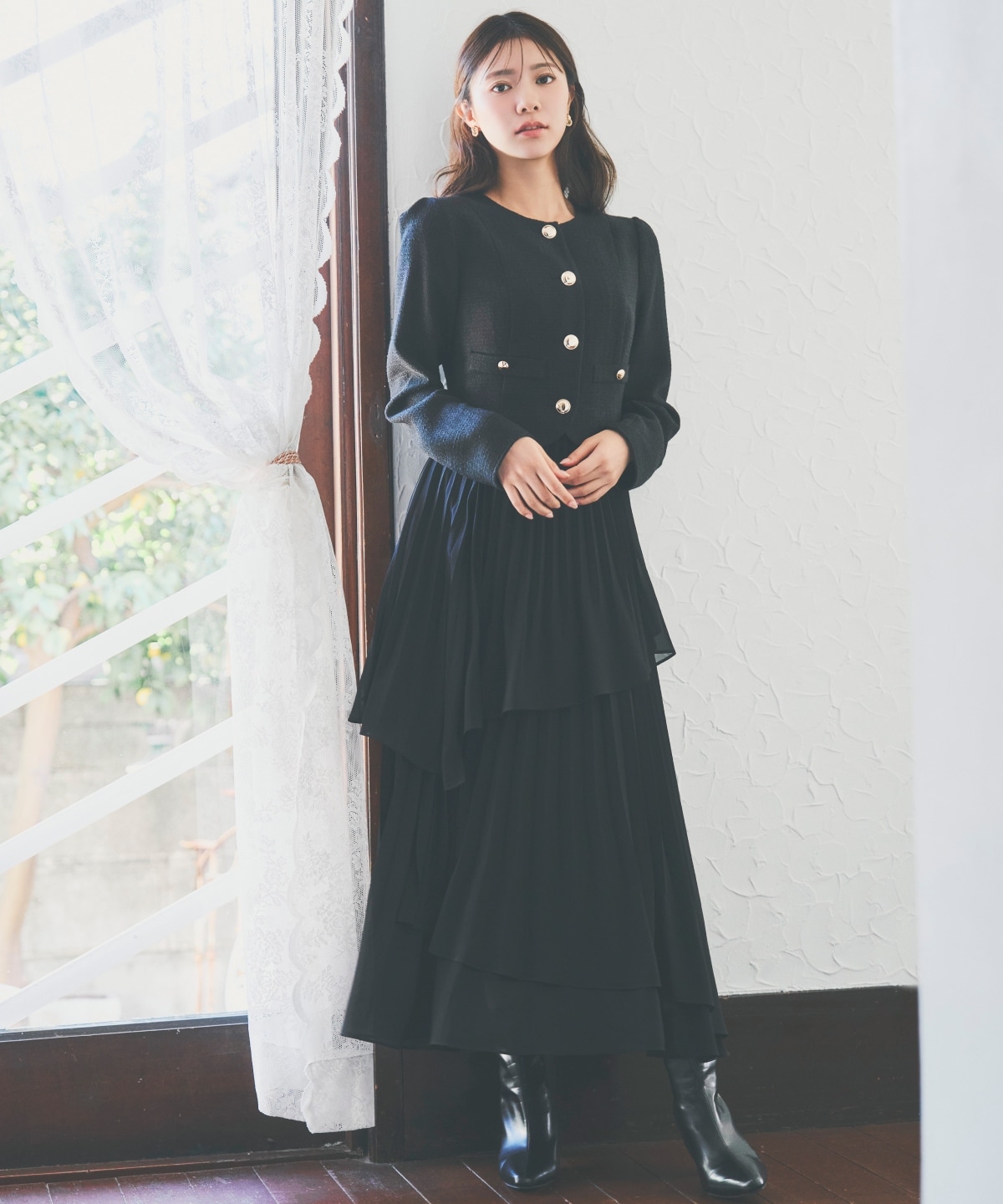 ツイードジャケットドッキングワンピース