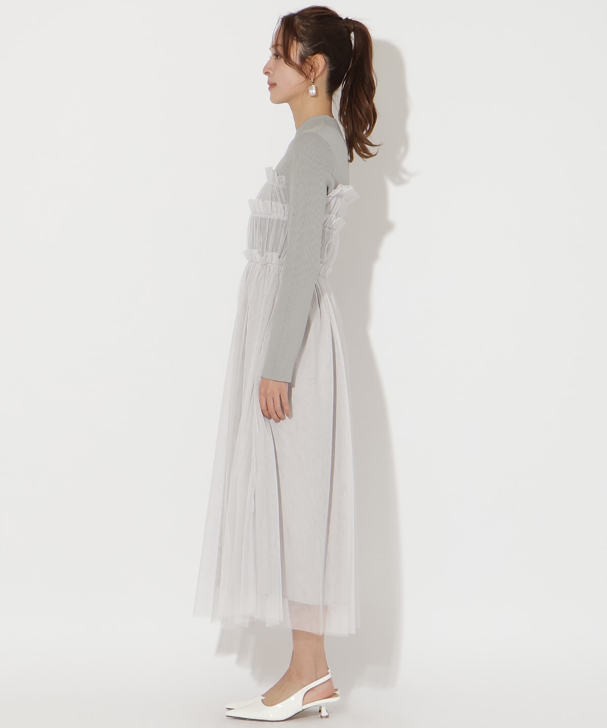 チュールギャザードッキングワンピース