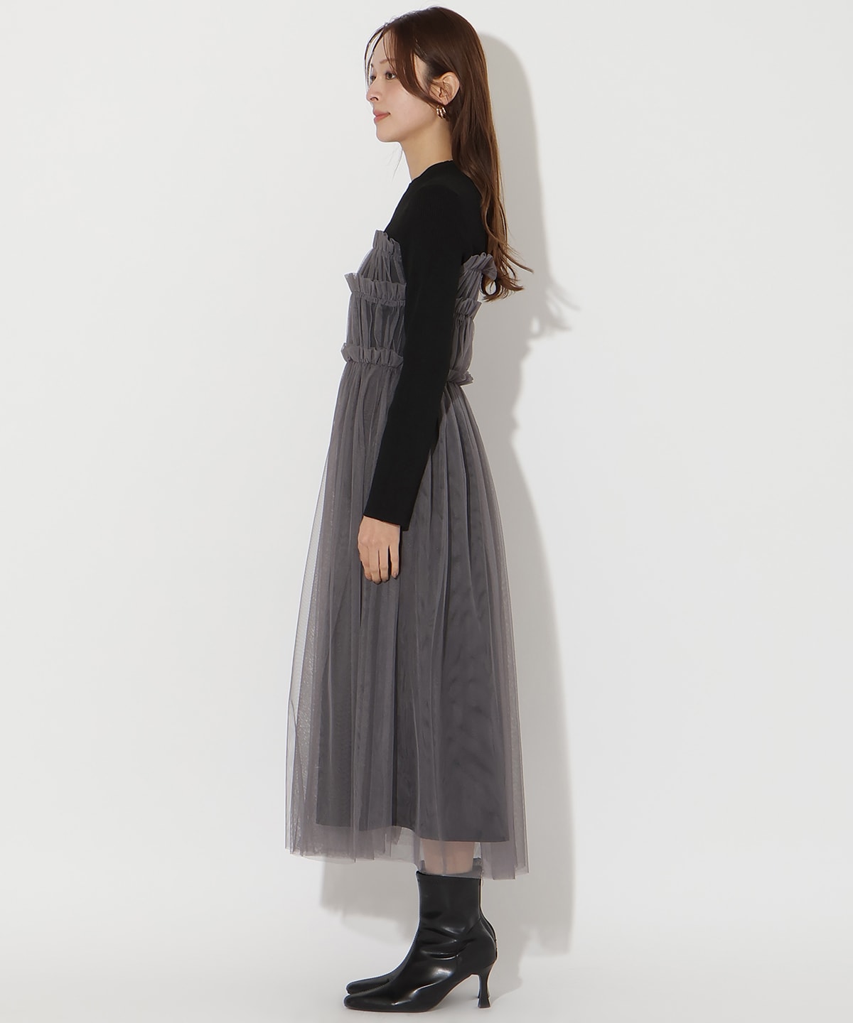 チュールギャザードッキングワンピース