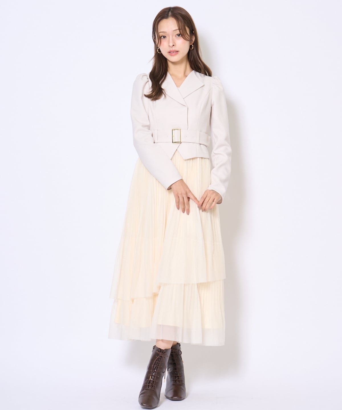 プリーツレイヤードワンピース