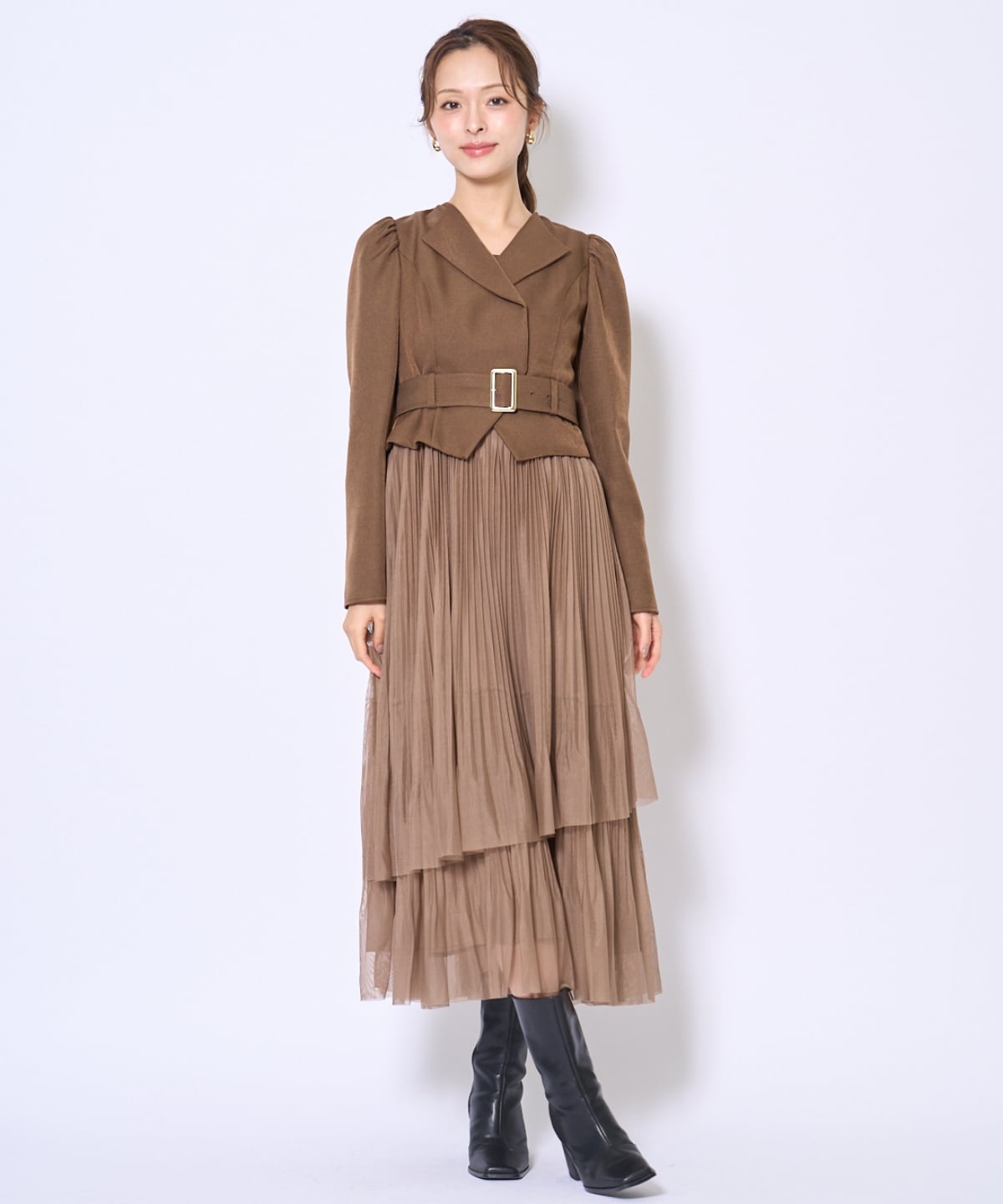 プリーツレイヤードワンピース