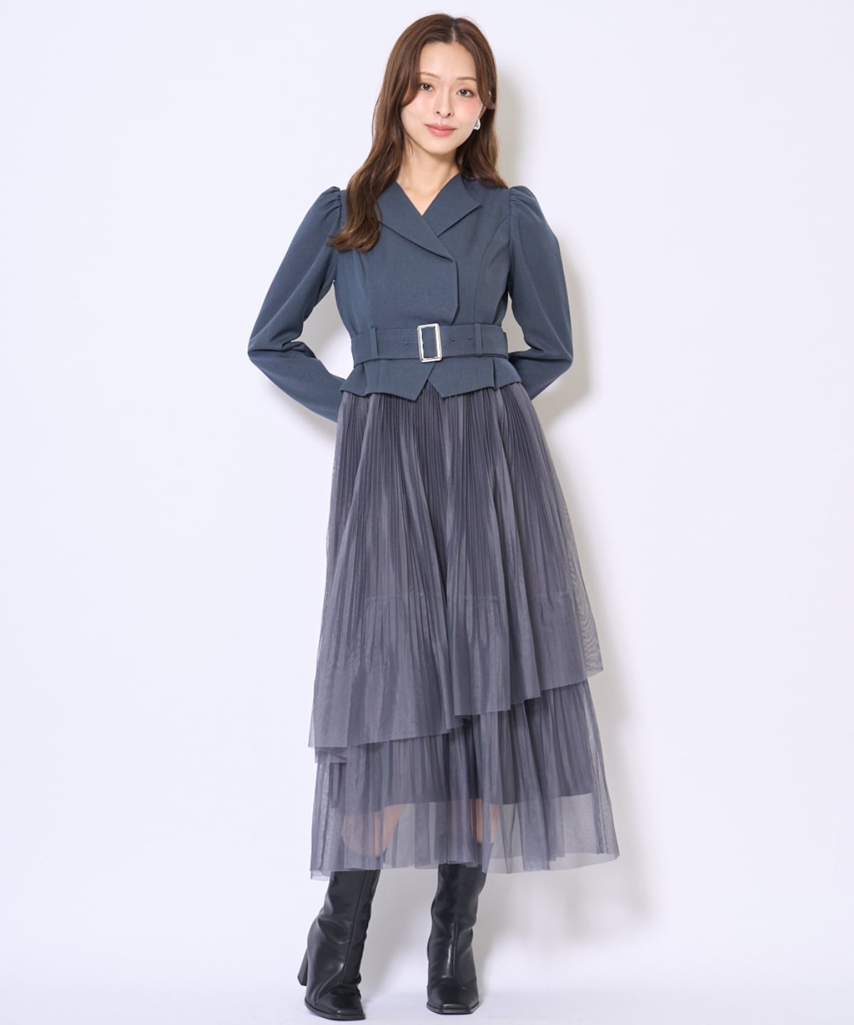 プリーツレイヤードワンピース