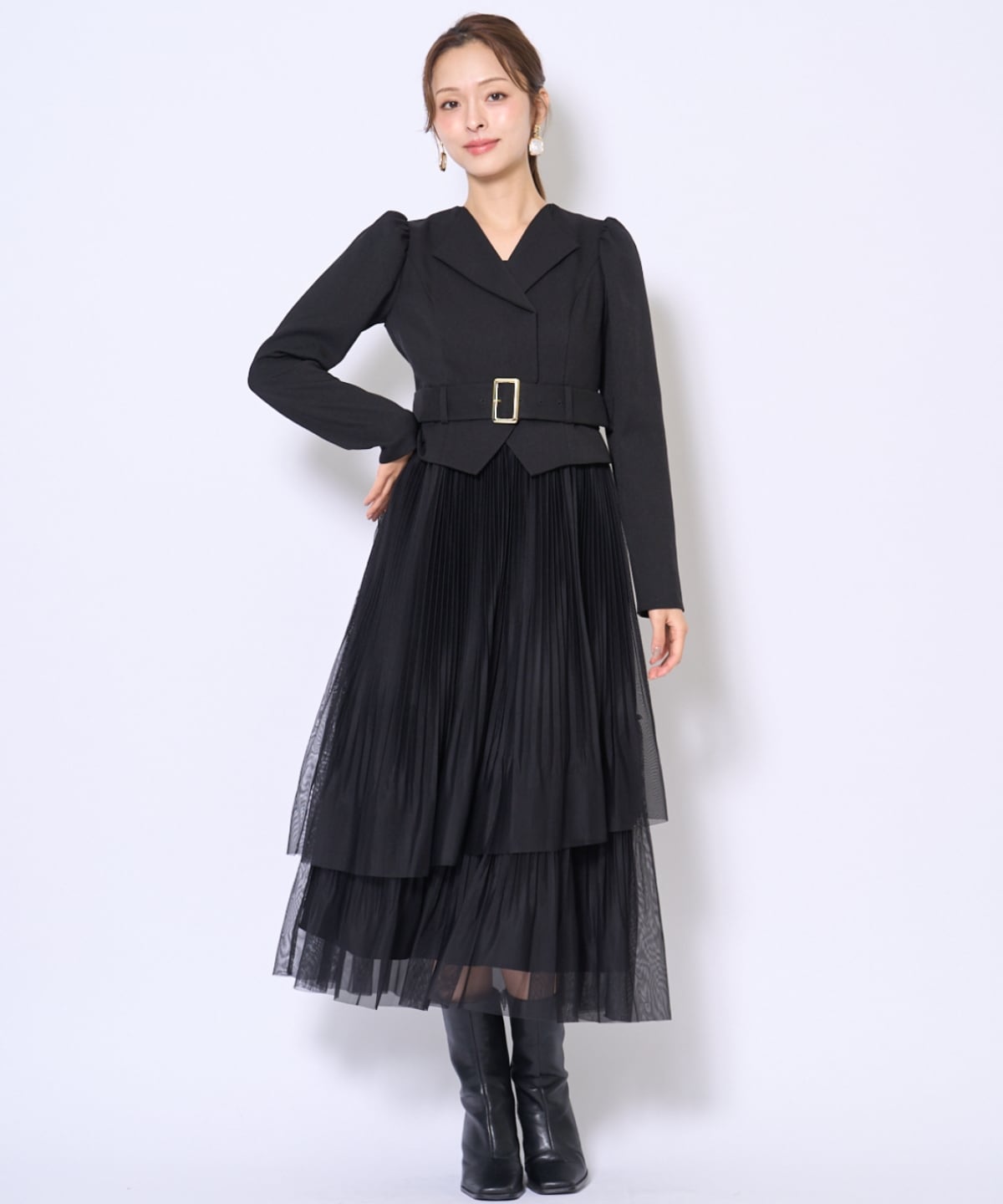 プリーツレイヤードワンピース