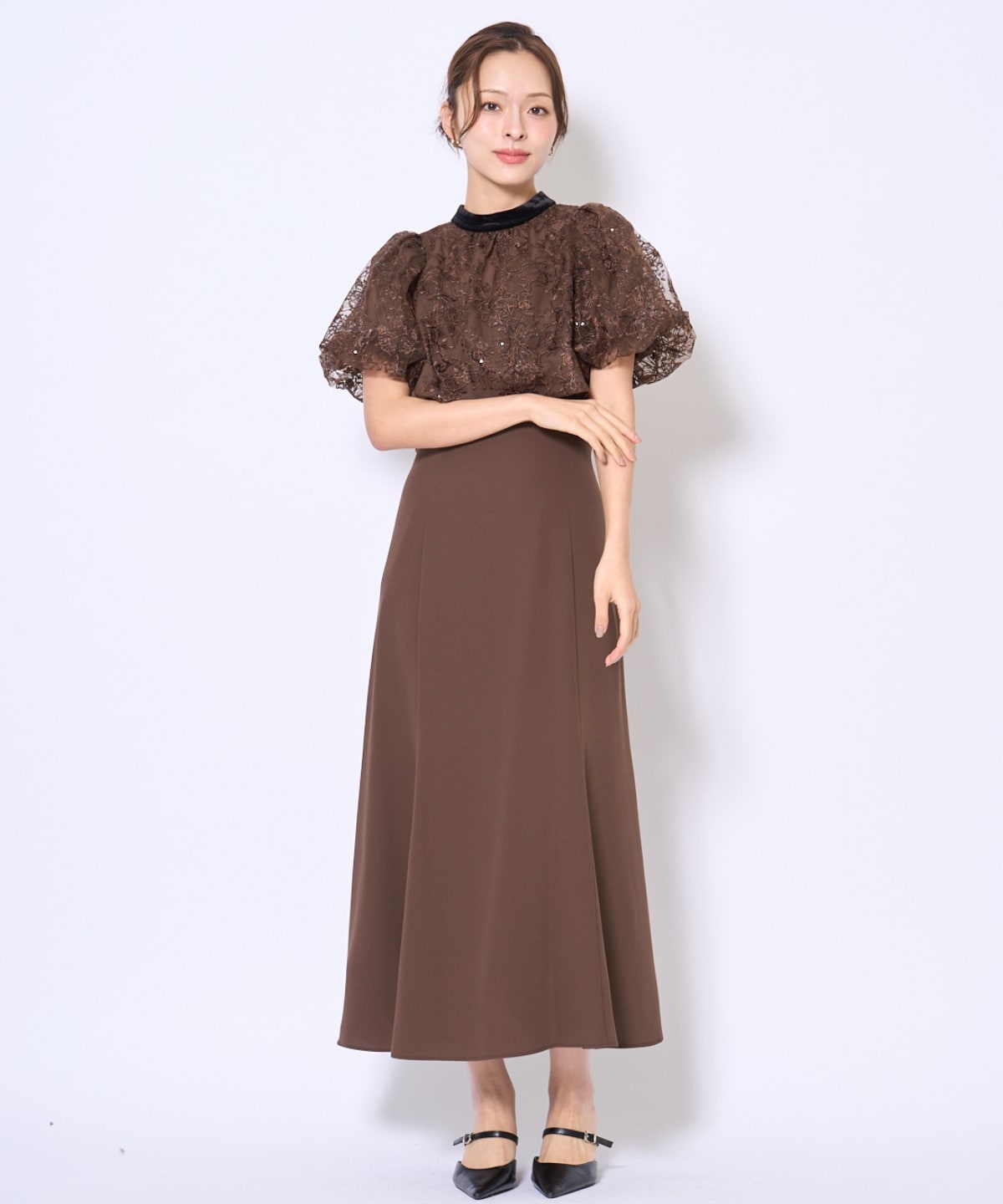 ベロアトリミングブラウス×ドレス