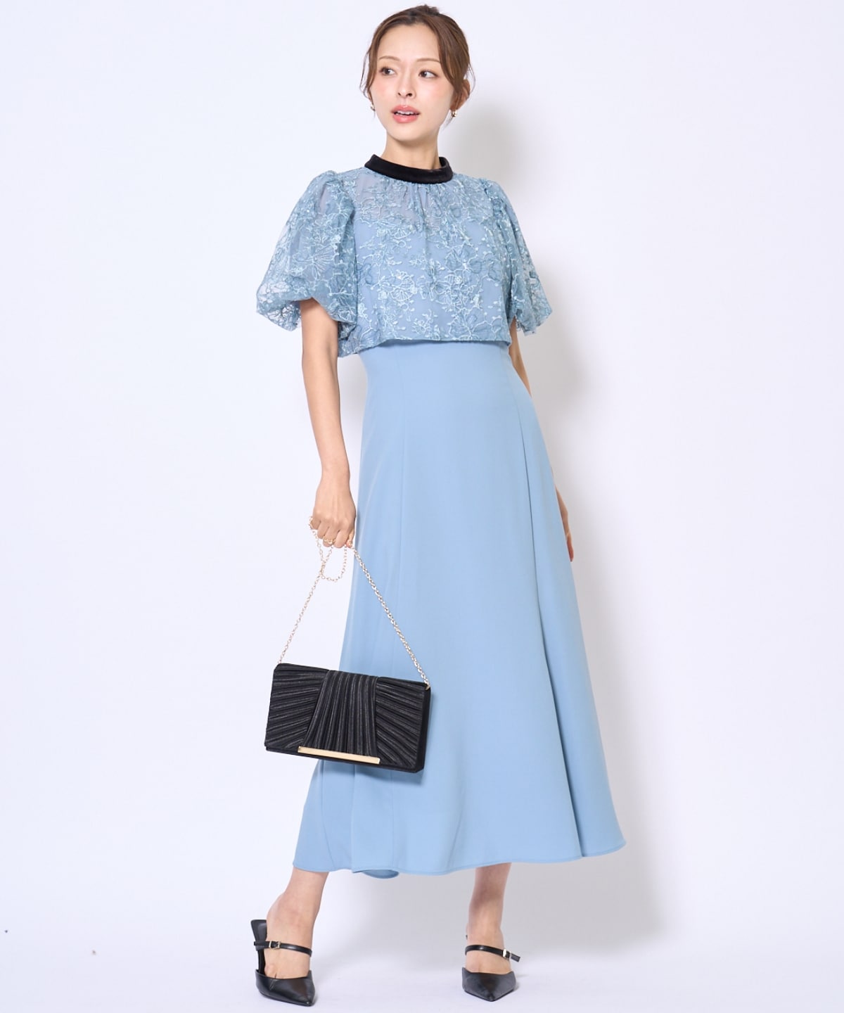 ベロアトリミングブラウス×ドレス