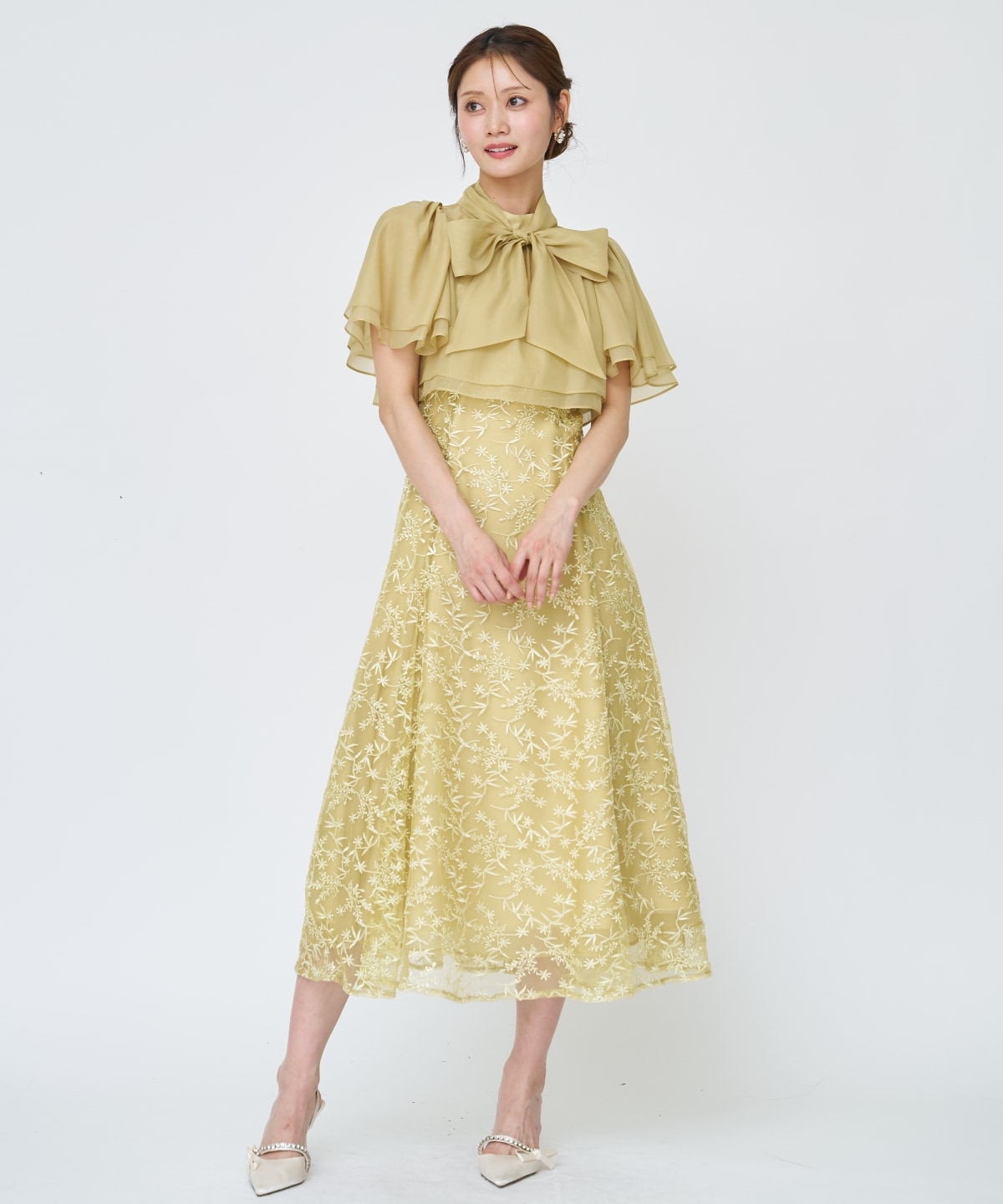 ラメボタニカルレースレイヤードドレス